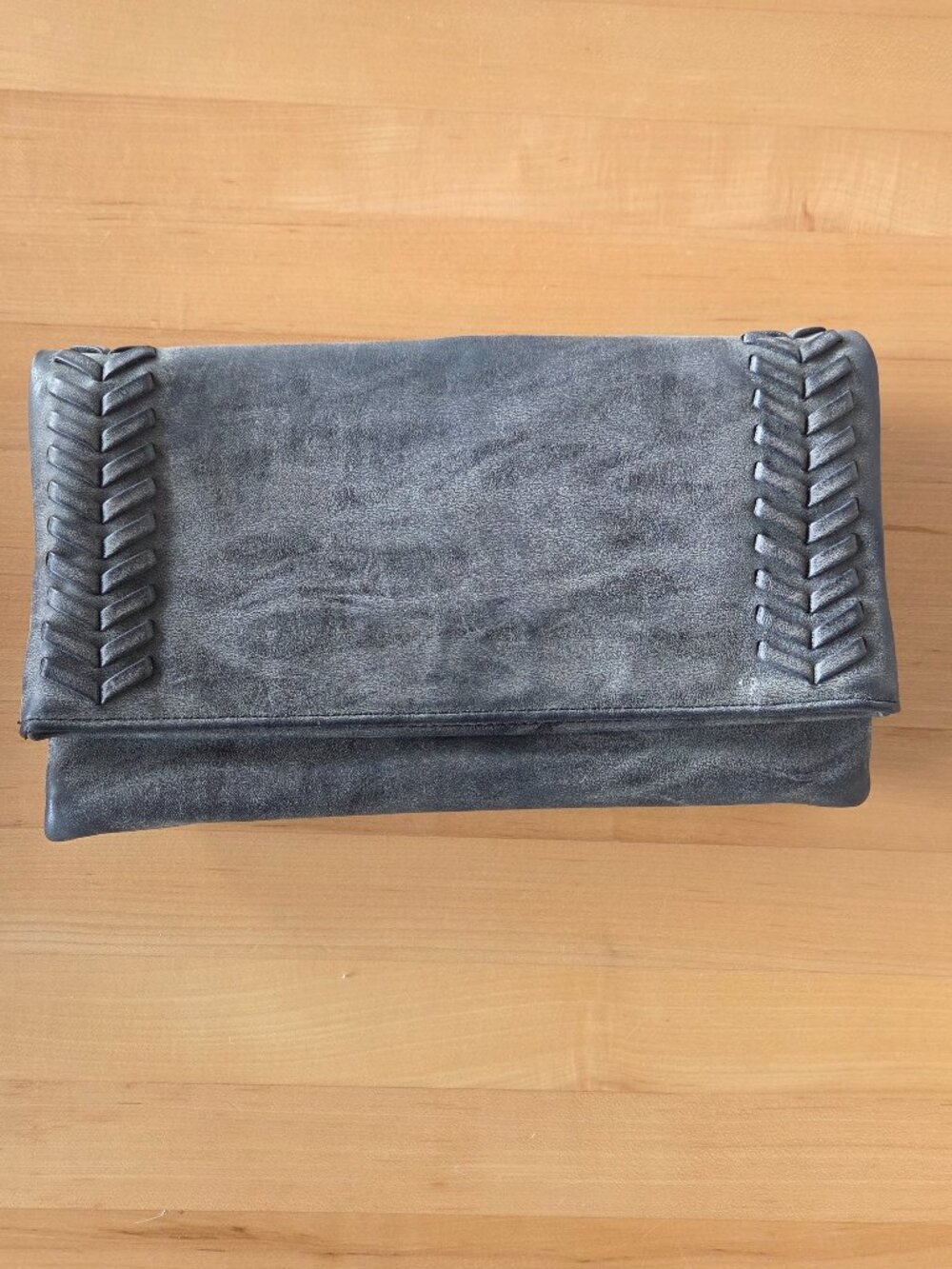 Faux Leather Grey Clutch With Shoulder Strap